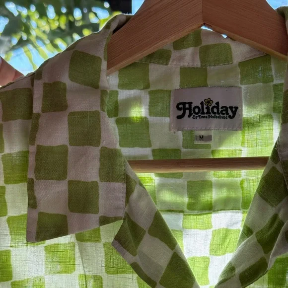 hand dyed green and white checkered linen shirt - Picture 5 of 5